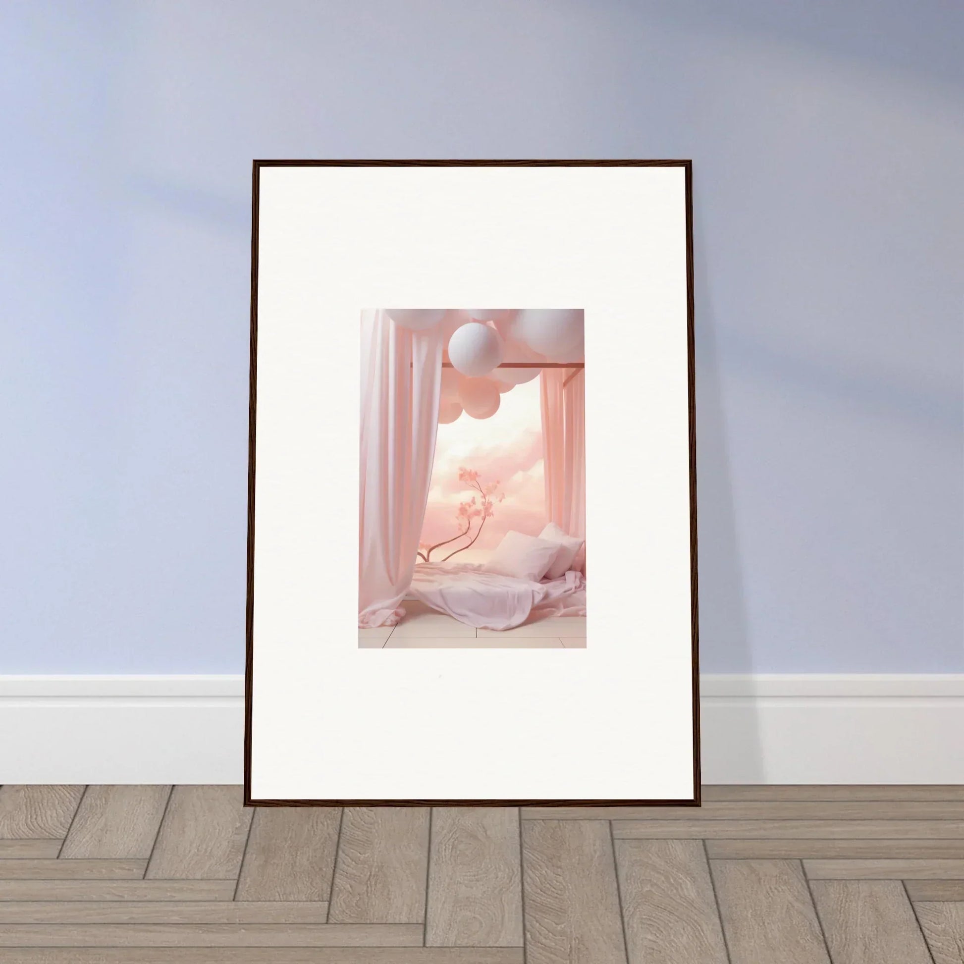 Framed wall art of a dreamy pink-toned interior for elegant room decor in Dream Cosmos