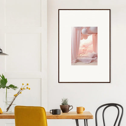 Framed wall art featuring a dreamy pink interior scene for stylish room decor