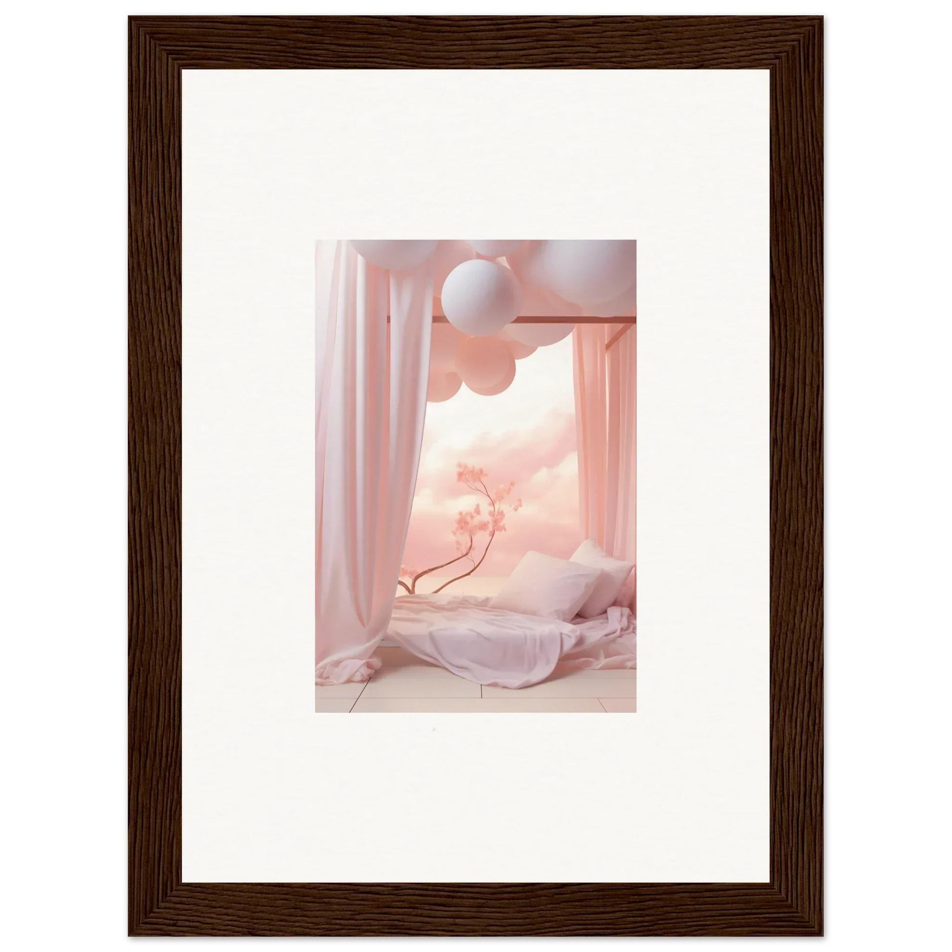 Delicate pink jellyfish floating gracefully in Dream Cosmos framed wall art for room decor