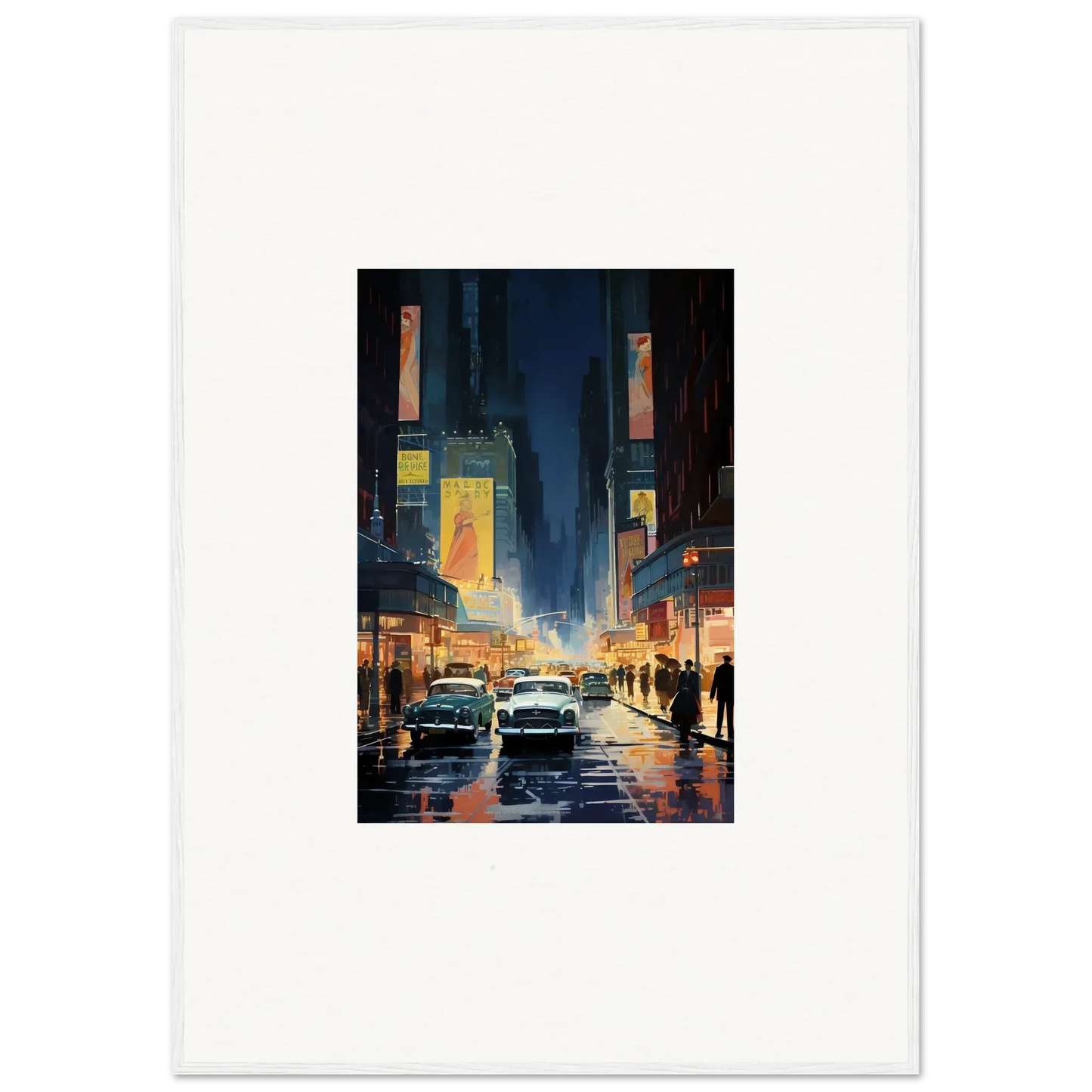 Rainy city street night painting, perfect canvas print for trendy room decoration wall art