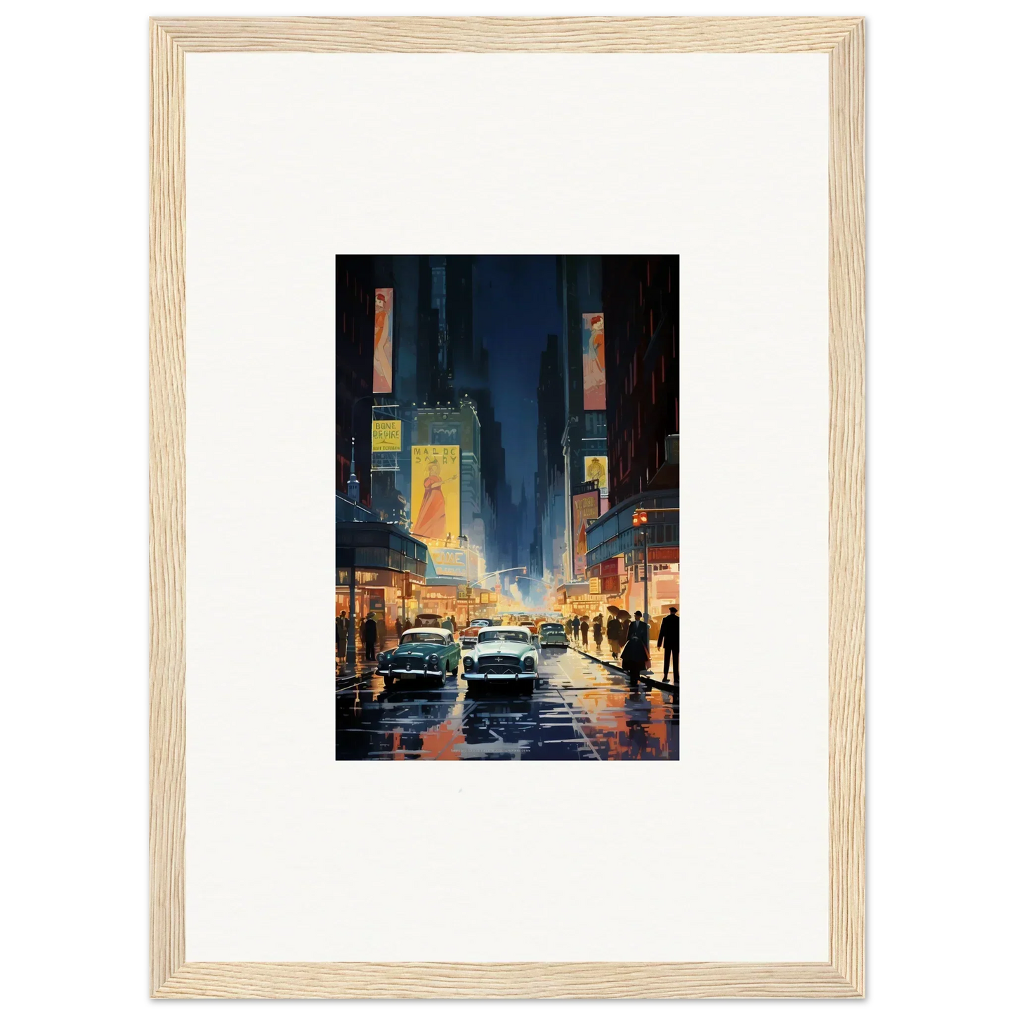 Framed canvas print of a rainy city street at night, perfect for trendy room decoration