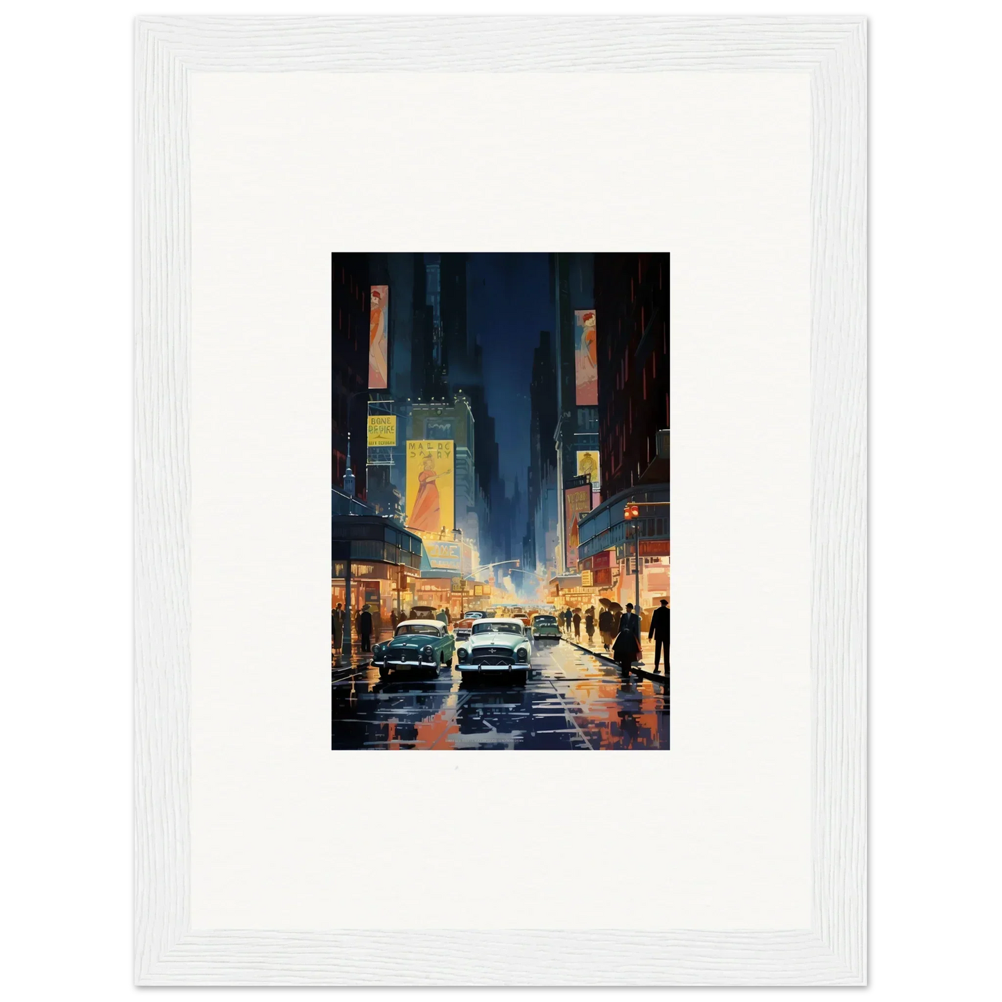 Framed canvas print of a rainy city street at night, perfect wall art for room decoration