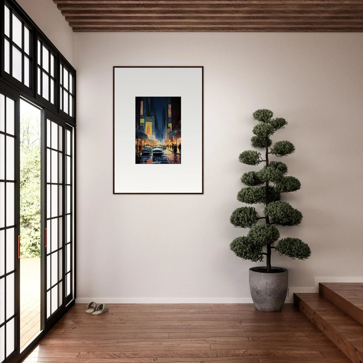 Framed cityscape canvas print for stylish room decoration and modern wall art