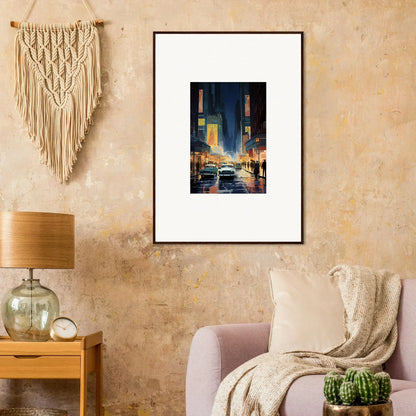 Framed canvas print of a city street at night for stylish room decoration and wall art