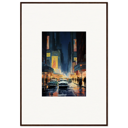 Framed canvas print of a rainy city street at night for trendy room decoration