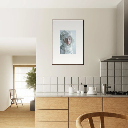 Framed wall art of a person in a white head covering for stylish room decor