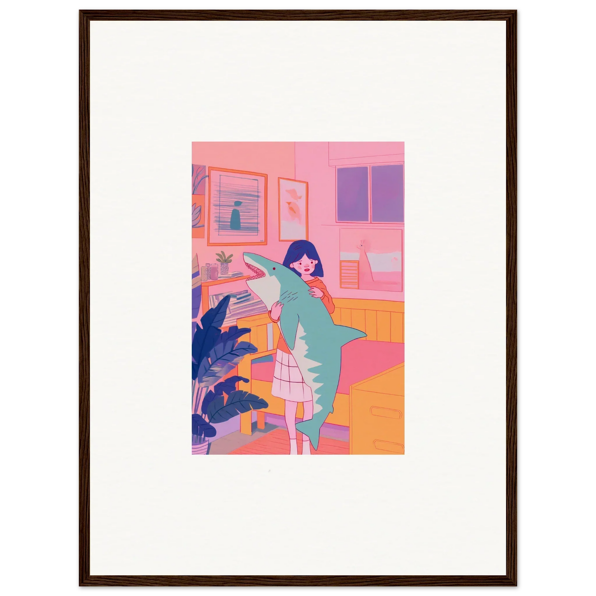 Framed canvas print of a woman in a green dress for colorful room decoration