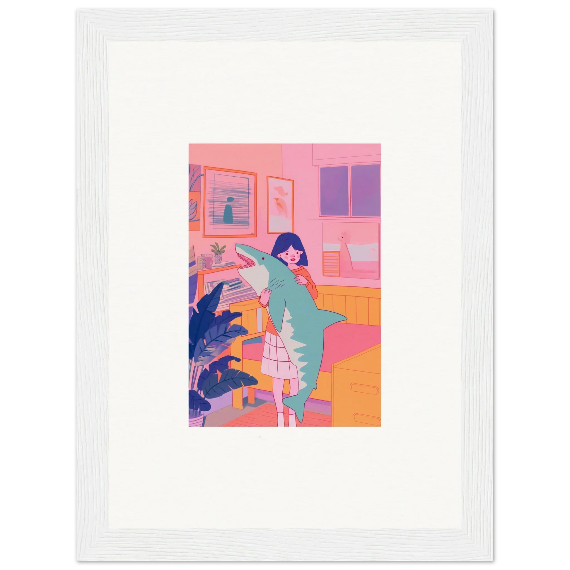 Framed canvas print of a woman in teal, perfect for blog fables room decoration