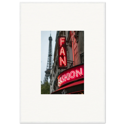 Neon sign FAN FASHION with Eiffel Tower, perfect for room decor and canvas prints