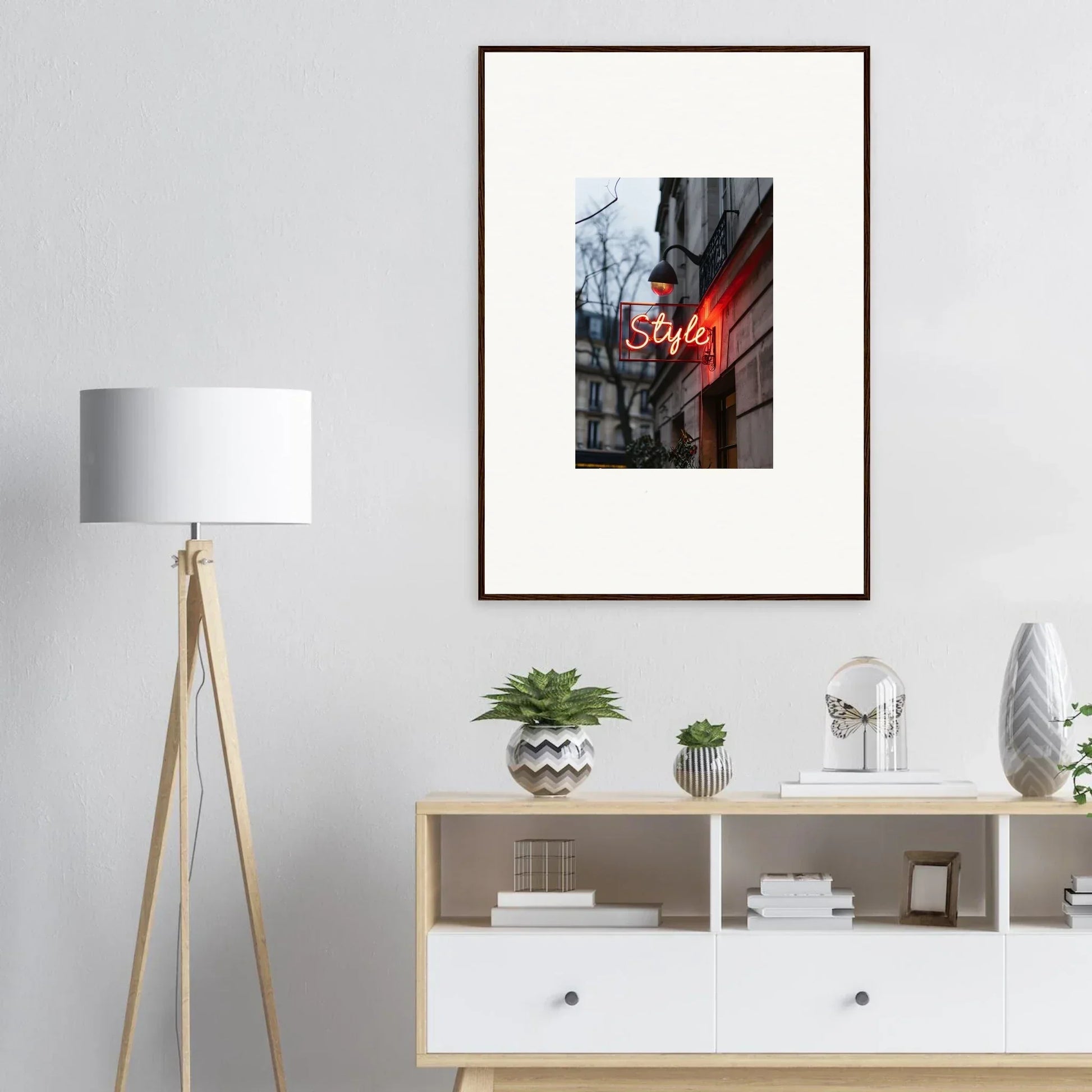 Framed photograph of a neon Style sign for stylish room decoration and drift dreams