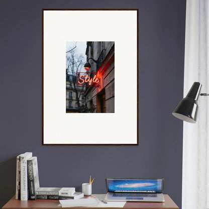 Framed neon Style sign on a building, perfect for room decoration or Drift Dreams canvas print