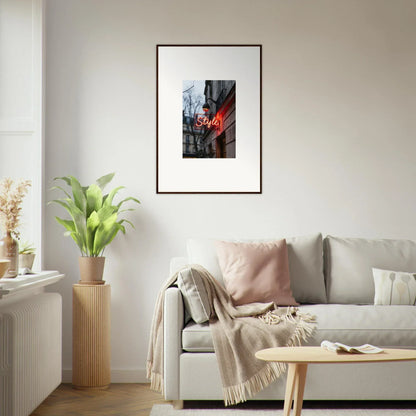 Framed photograph of a neon Bar sign, perfect for room decoration and drift dreams