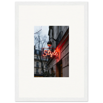 Neon sign saying Style on building facade, perfect for Drift Dreams room decoration