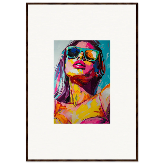 Colorful pop art portrait of a woman in sunglasses for a vibrant room decoration canvas print