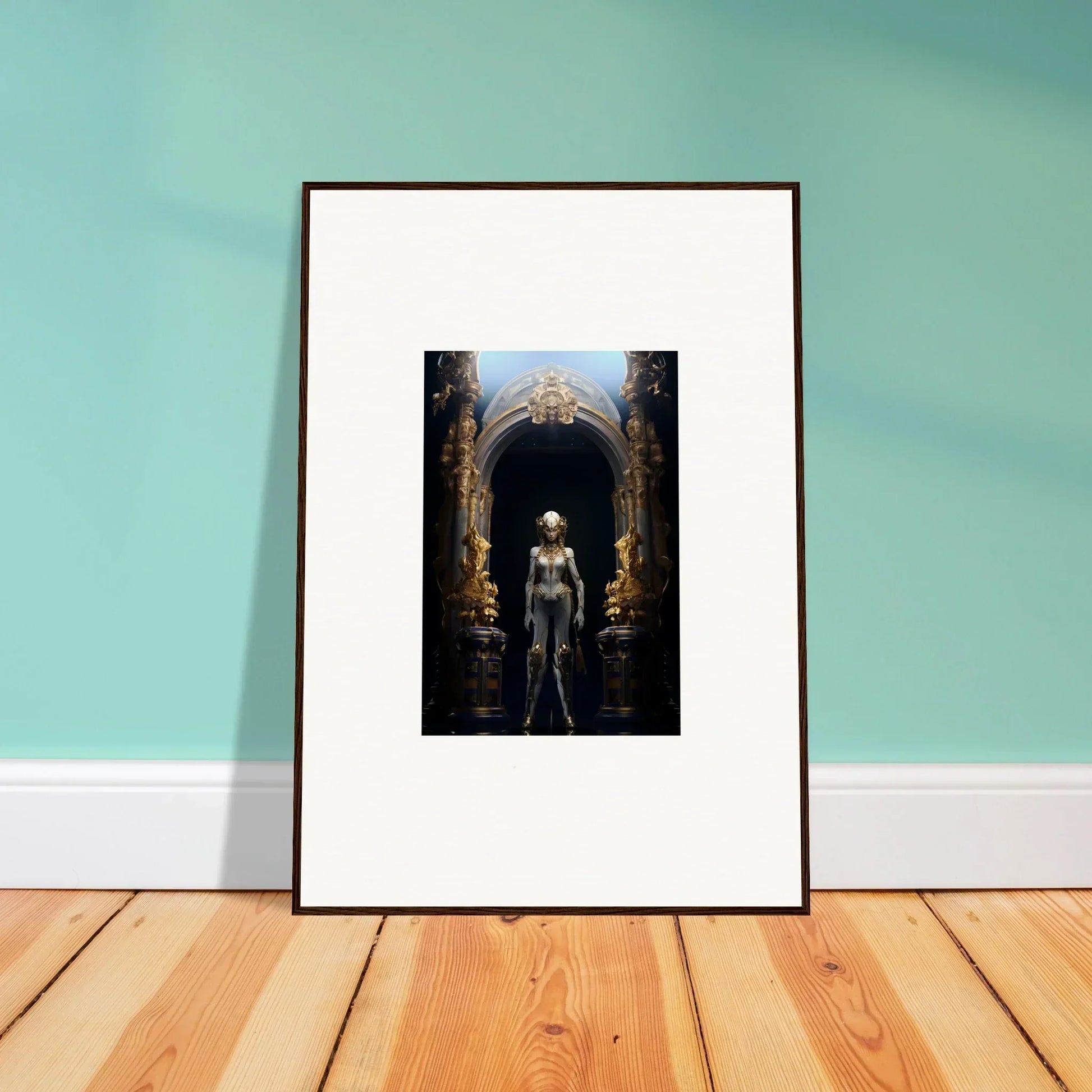 Framed artwork of a figure in an ornate doorway for Griffinscape Synergy room decoration