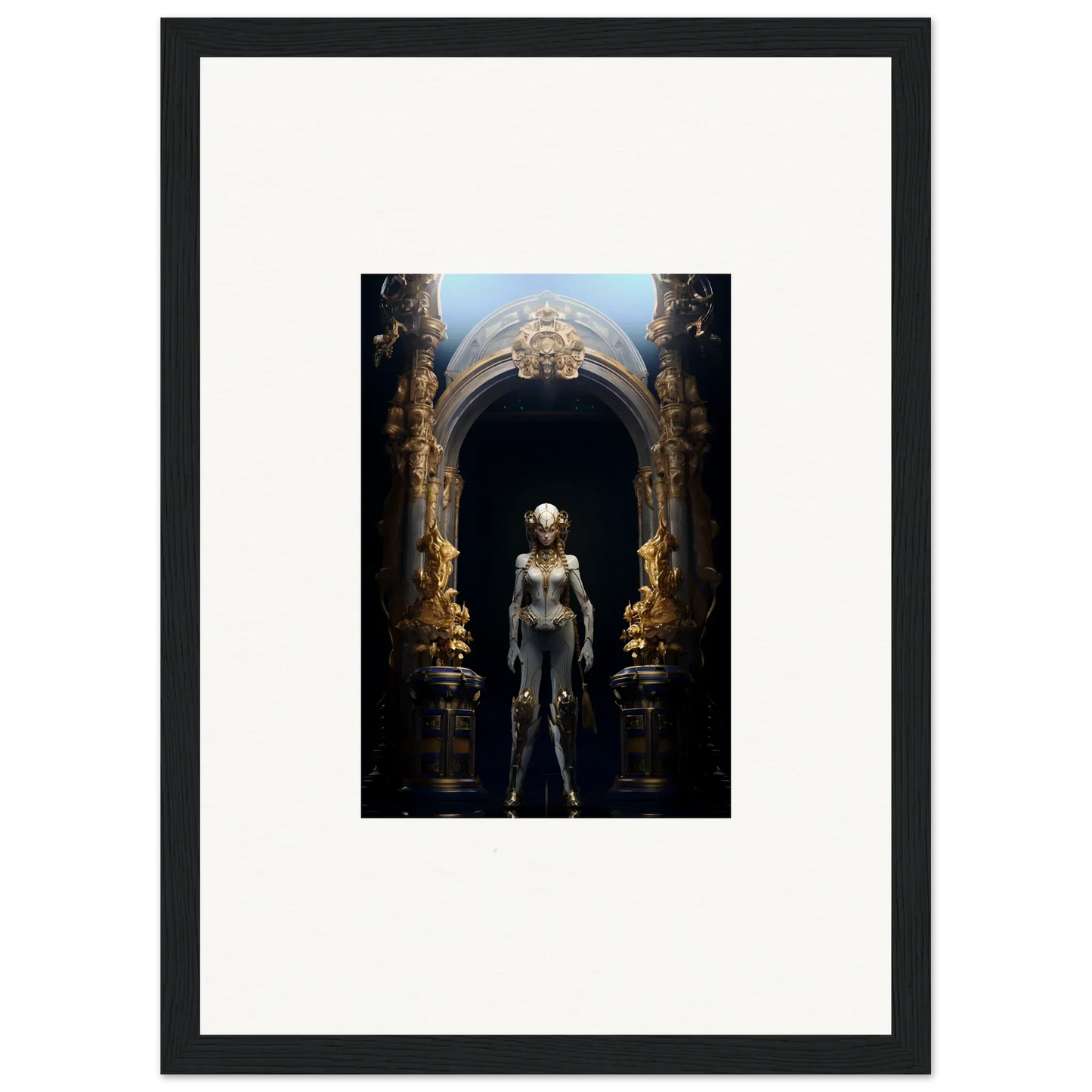 Metallic humanoid figure in an ornate archway for Griffinscape Synergy canvas print