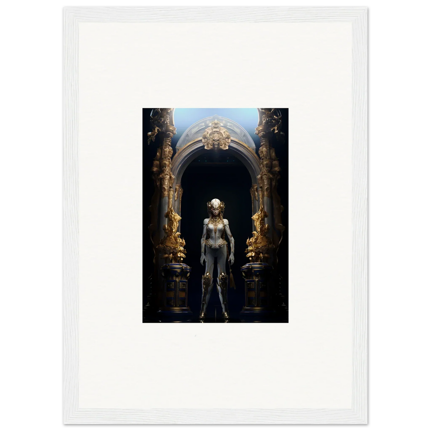 Metallic humanoid in ornate archway for a cool Griffinscape Synergy canvas print