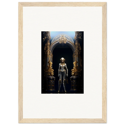 Framed canvas print of a humanoid in an ornate archway for cool Griffinscape Synergy room decoration