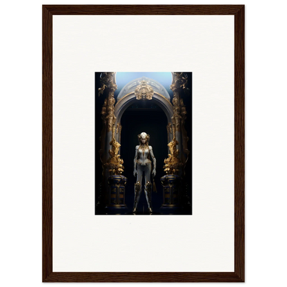 Framed canvas print of a metallic humanoid in an ornate archway for Griffinscape Synergy room decoration