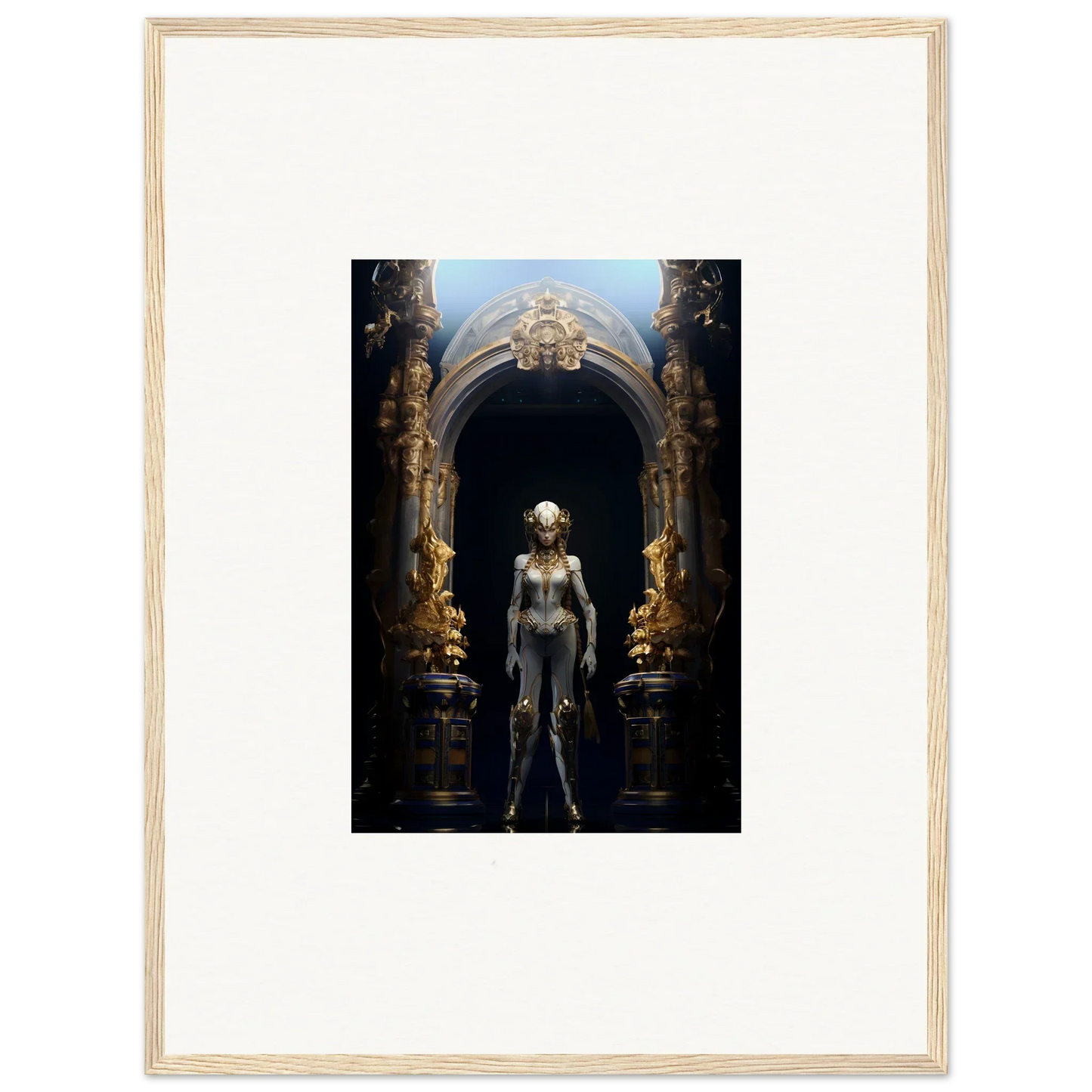 Metallic humanoid in ornate archway for striking Griffinscape Synergy canvas print