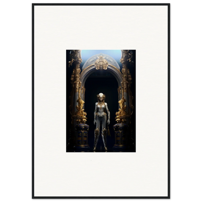 Framed canvas print of a humanoid in an ornate archway for cool room decoration