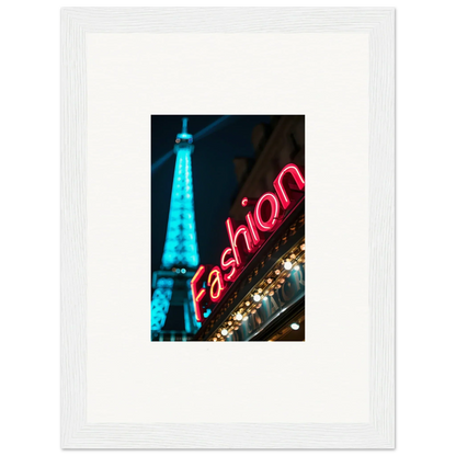 Framed Eiffel Tower photo with neon Fashion sign, perfect for moss epiphany room decoration