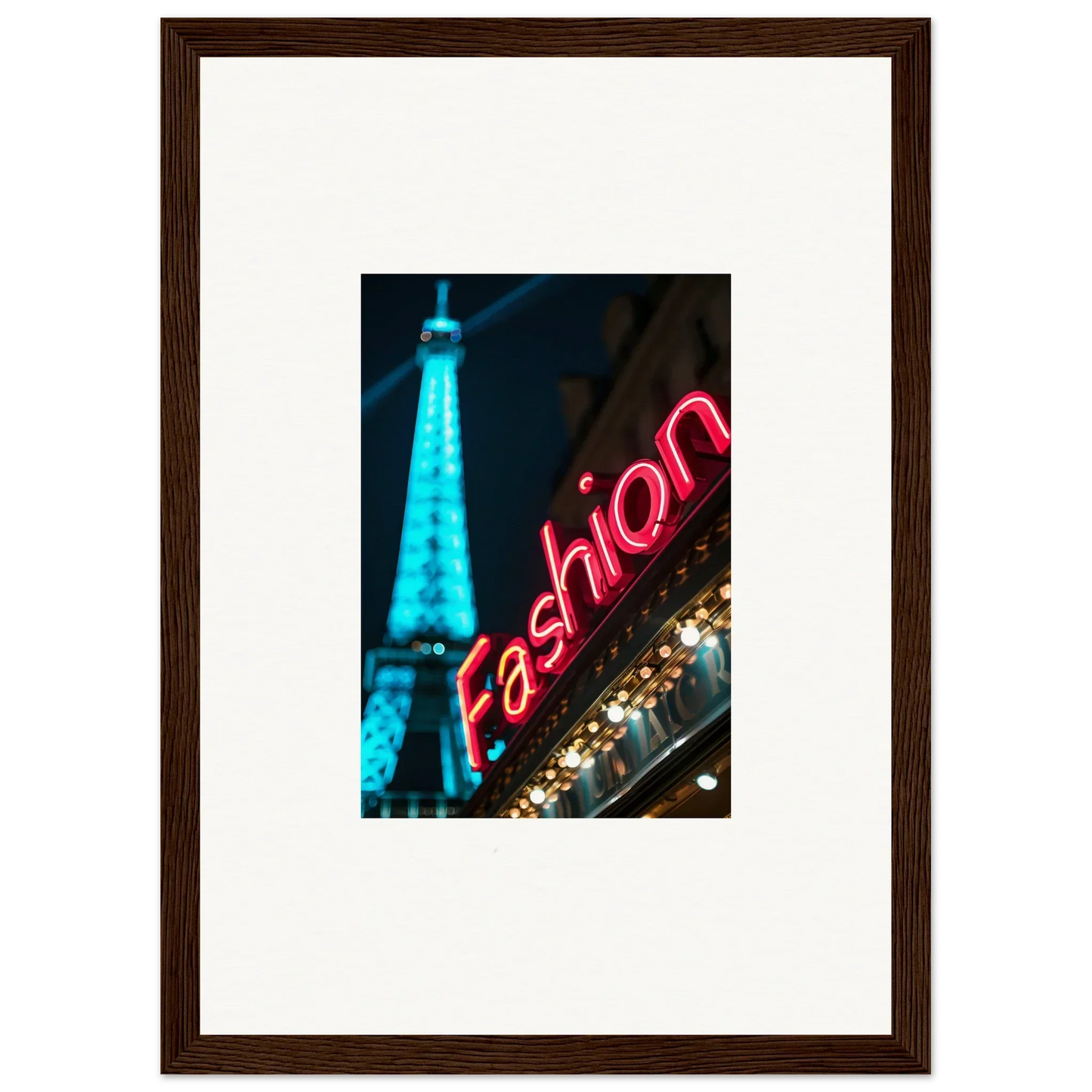 Framed canvas print of the Eiffel Tower and neon Fashion sign for cool room decoration