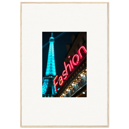 Framed canvas print of the Eiffel Tower with a neon fashion sign for room decoration