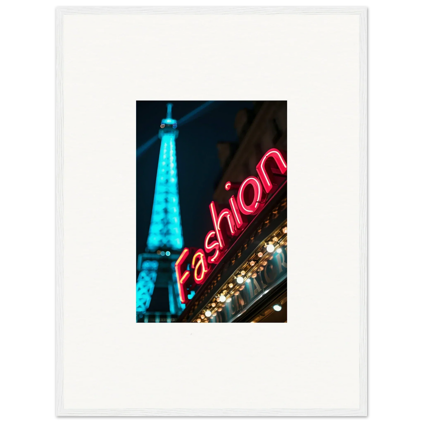 Illuminated Eiffel Tower with neon fashion sign for trendy room decoration canvas print