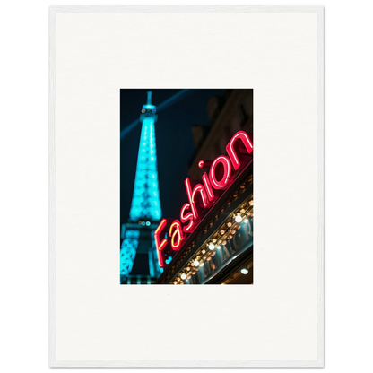 Illuminated Eiffel Tower with neon fashion sign for trendy room decoration canvas print