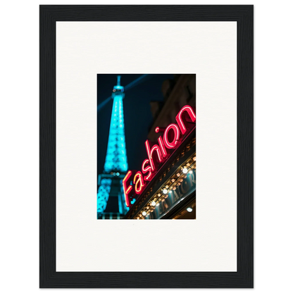 Framed Eiffel Tower photo with neon Fashion sign, perfect for Room Decoration or Canvas Print