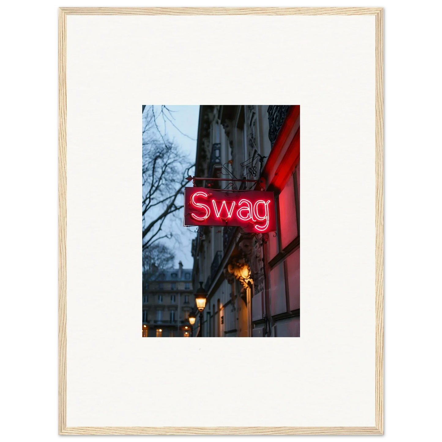 Neon red Swag sign on a building, perfect for night dreams room decoration canvas print