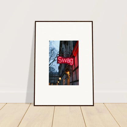 Framed photo of a red Swag sign at dusk, perfect for night dreams room decoration canvas print