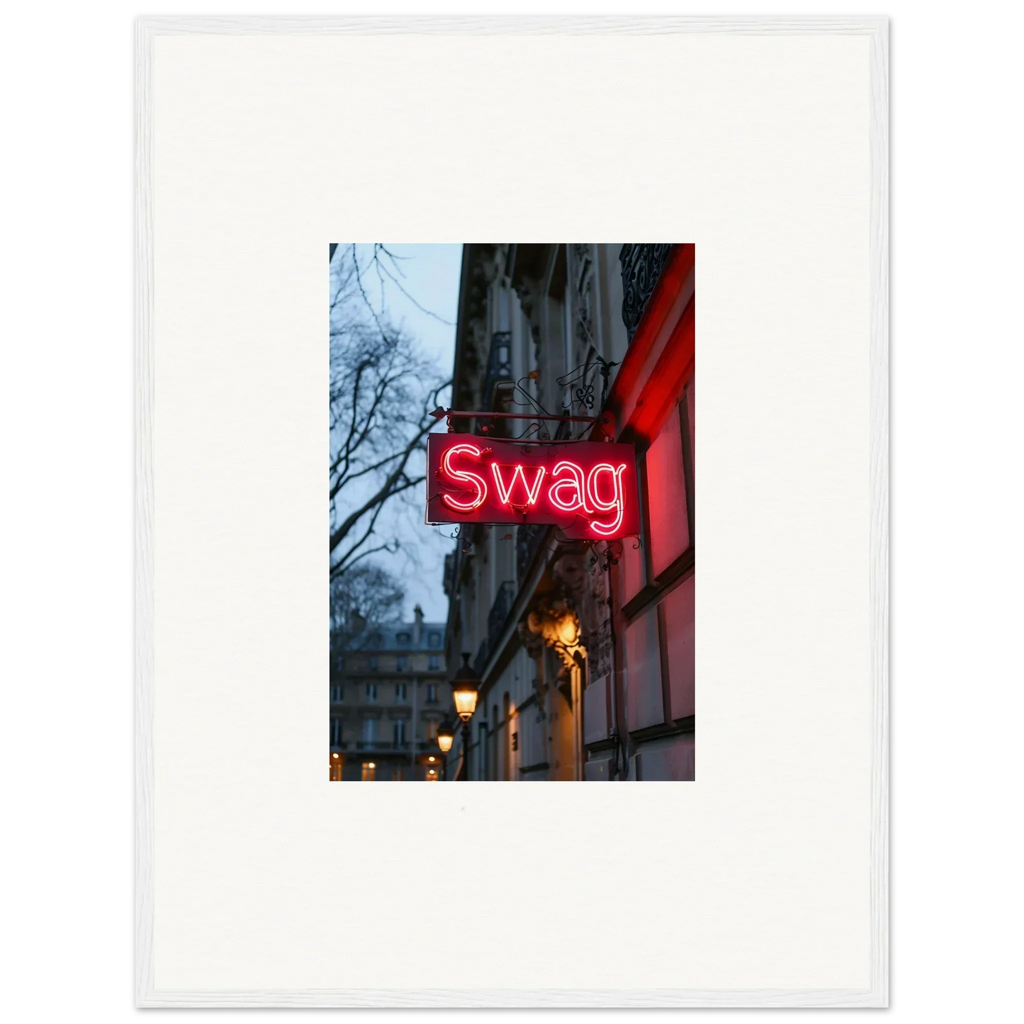 Neon red Swag sign on building exterior, perfect for night dreams room decoration canvas print