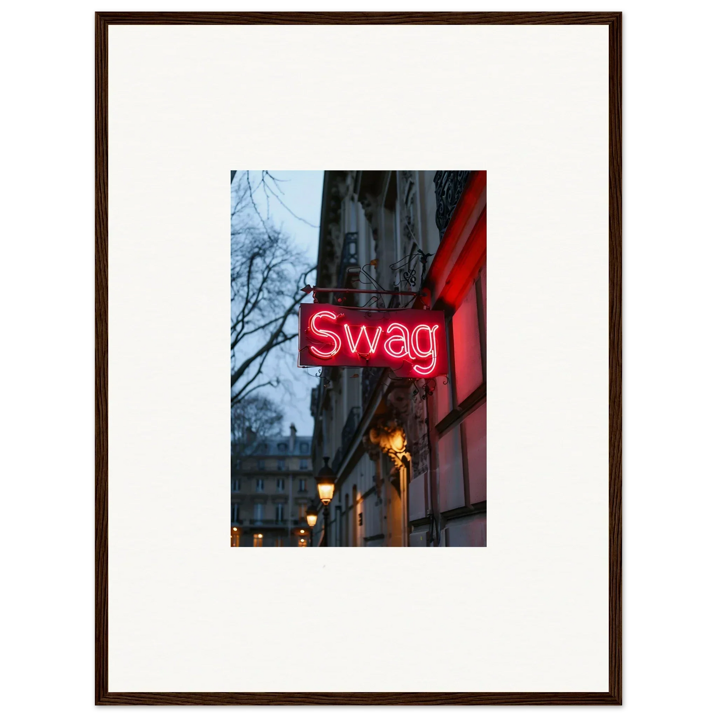 Illuminated red neon sign ’Swag’ perfect for Night Dreams room decoration canvas print