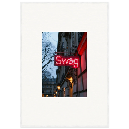 Neon red swag sign on a building for cool room decoration and night dreams vibes