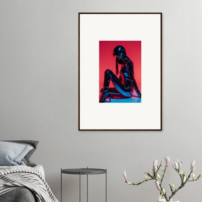 Framed wall art of a silhouetted figure in vibrant colors, perfect for noir mirage room decor