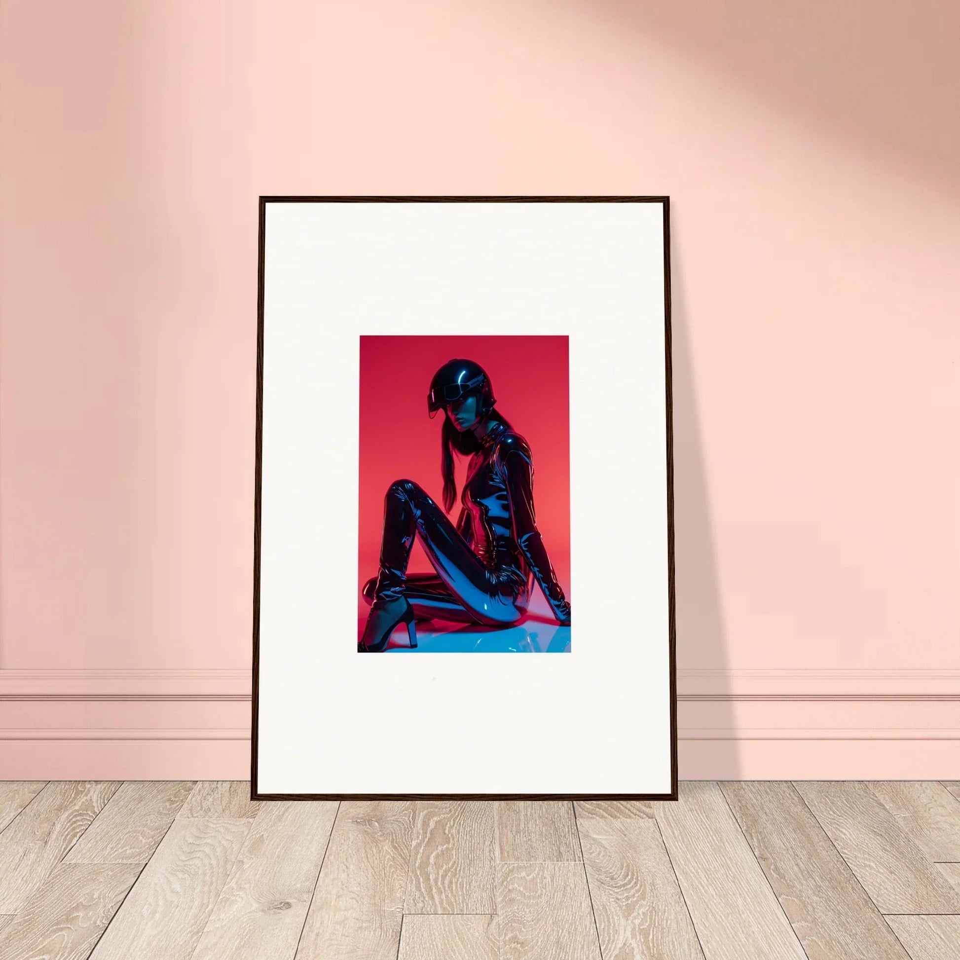 Framed wall art featuring a person in front of a vibrant red background for room decor