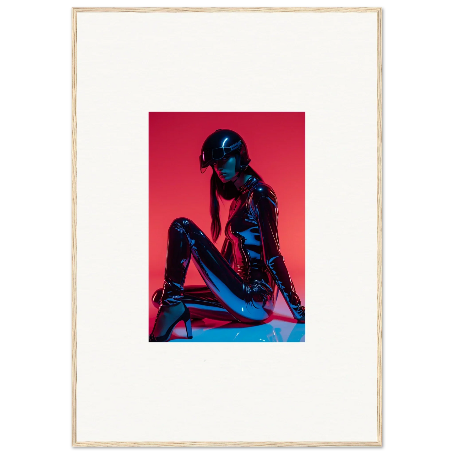 Silhouetted figure seated against vibrant red, perfect for Noir Mirage room decor