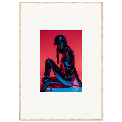 Silhouetted figure seated against vibrant red, perfect for Noir Mirage room decor