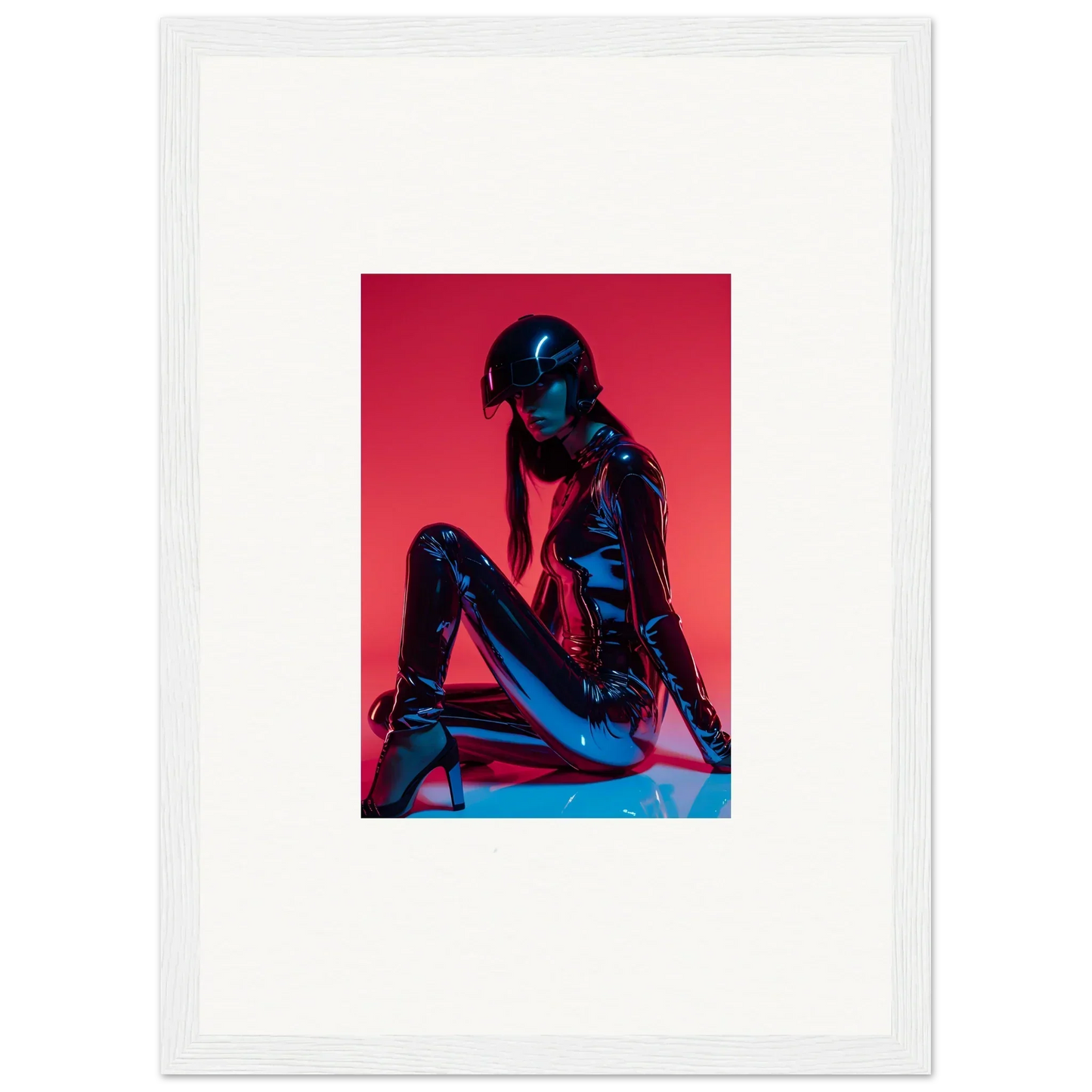 Silhouetted figure in seated pose on vibrant red, perfect for Noir Mirage room decor