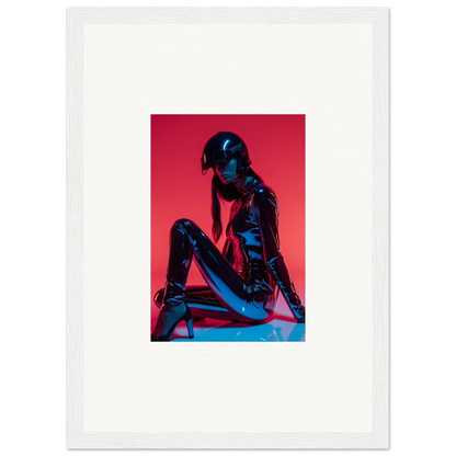 Silhouetted figure in seated pose on vibrant red, perfect for Noir Mirage room decor