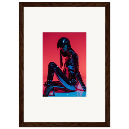 Framed wall art featuring a blue figure on a red background for stylish room decor