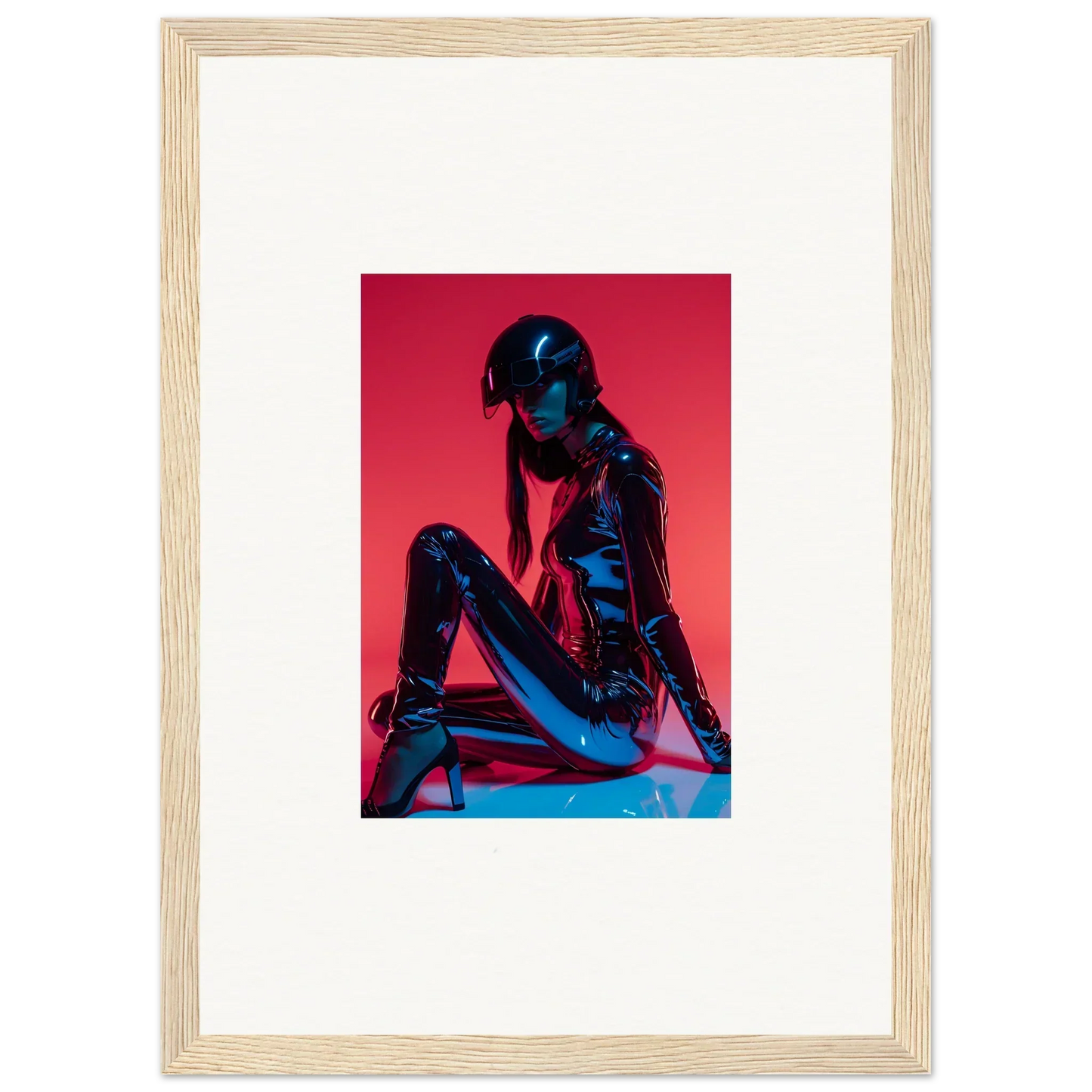 Framed wall art of a silhouetted figure in vibrant red, perfect for noir mirage room decor