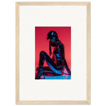 Framed wall art of a silhouetted figure in vibrant red, perfect for noir mirage room decor