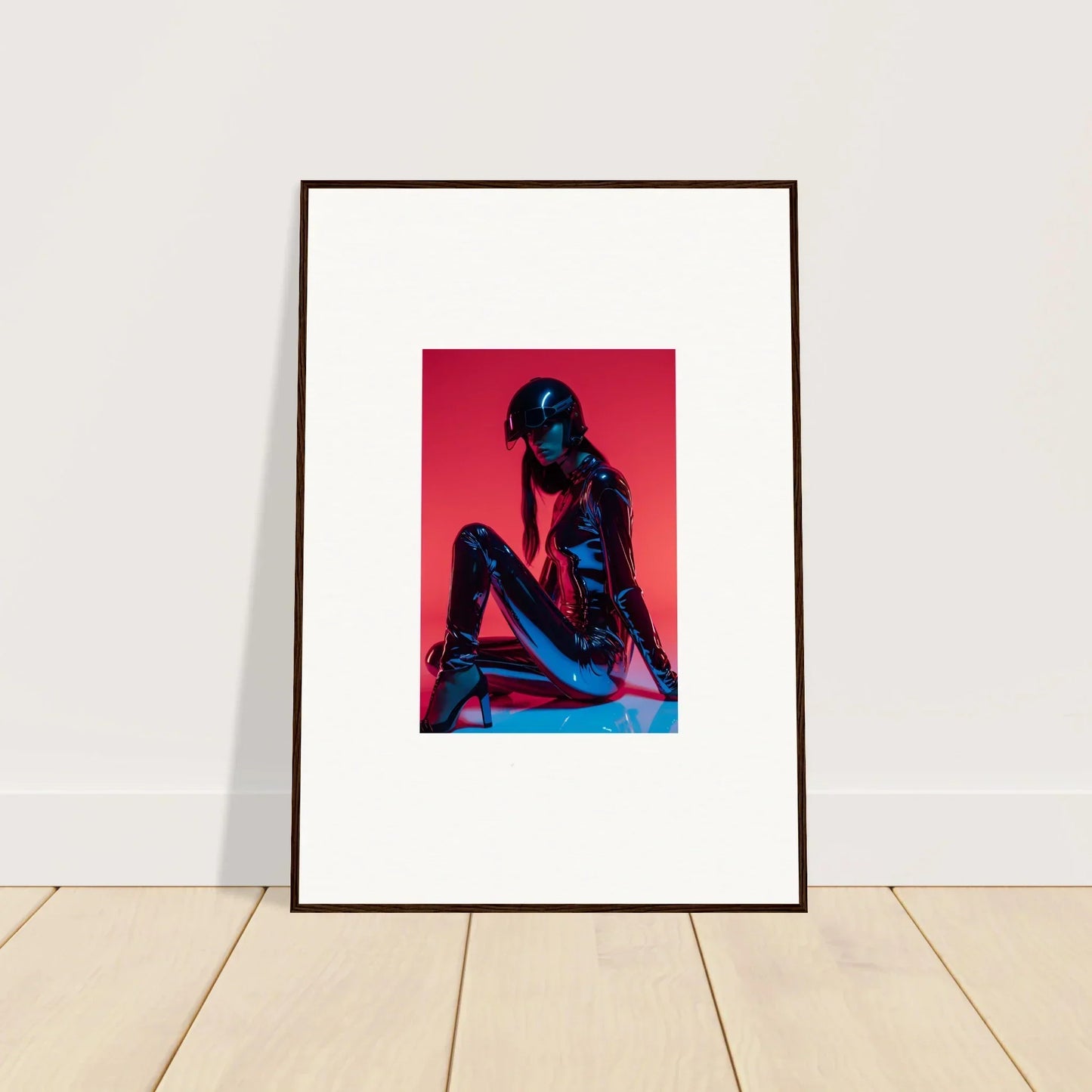 Framed wall art of a silhouetted figure in vibrant red for stylish room decor