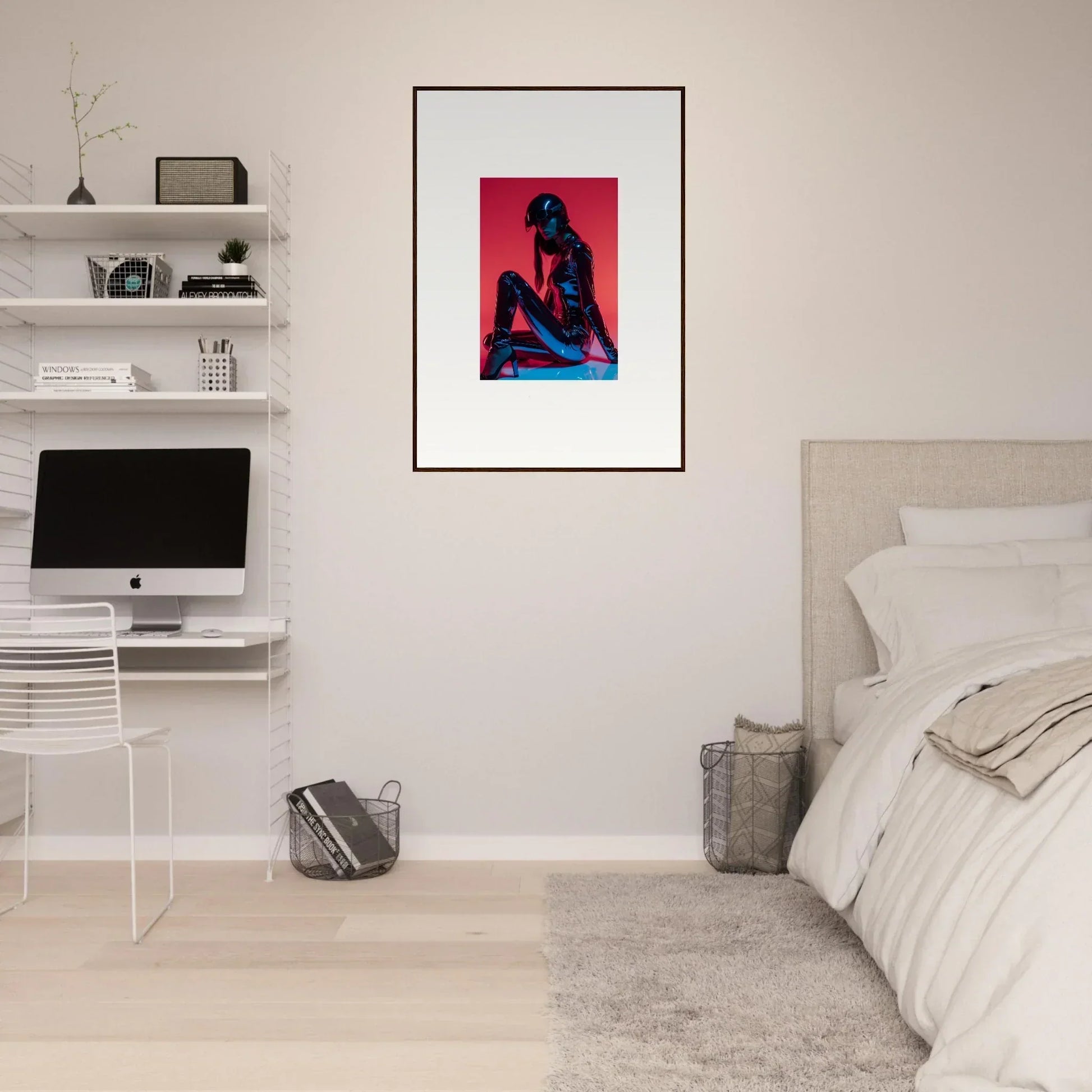 Framed wall art of a silhouetted figure on vibrant red for stylish room decor