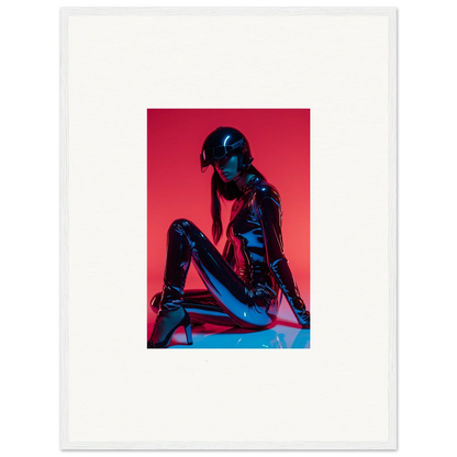 Stylized figure in a reflective bodysuit for Noir Mirage framed wall art decor