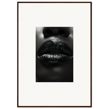 Close-up black and white glossy lips from Neon Nomad Kisses canvas print for room decoration