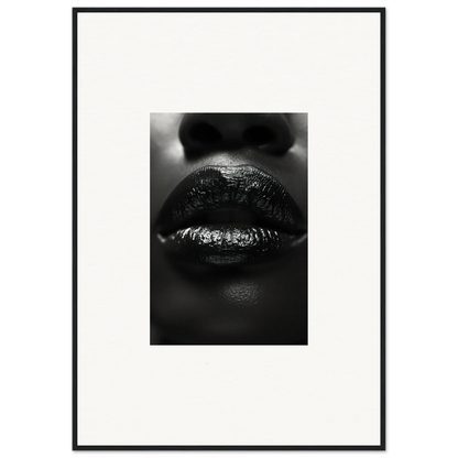 Close-up black and white photo of glossy lips for nomad kisses canvas print decor